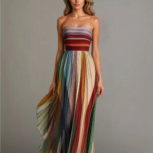 NWT Multicolor Strapless Maxi Dress